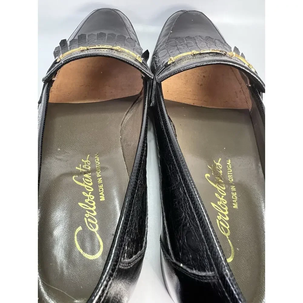 Carlos Santos Black Loafer Mens Leather Dress Shoes Size 8 Made In Portugal 3442